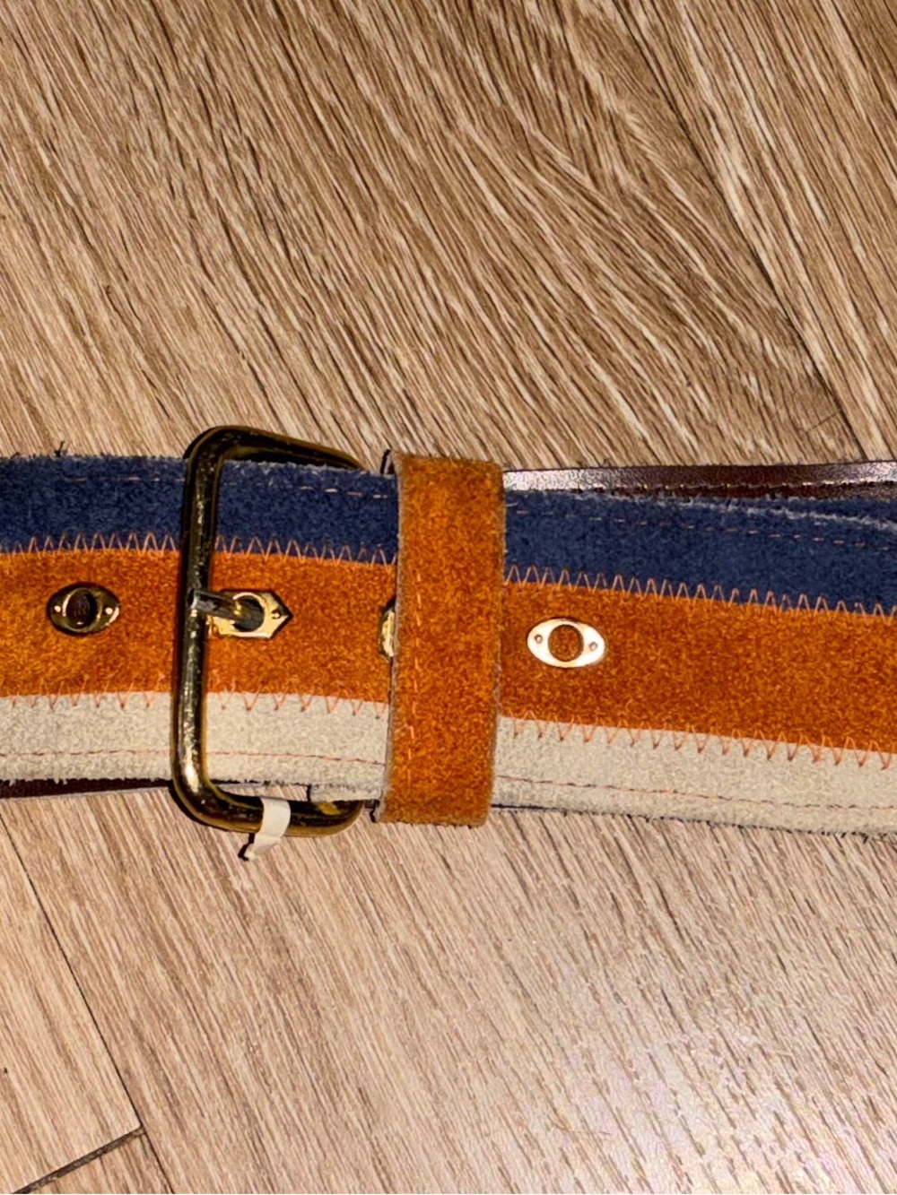 Vintage 1970s Multicolor Suede Striped Belt - Made in Hong Kong - Size 30-32 c21